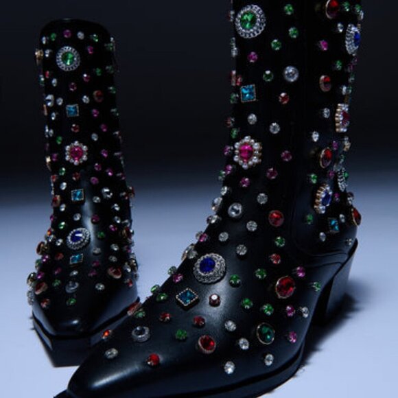 AZALEA WANG " IT'S RAINING RHINESTONES "EMBELLISHED BOOTIE IN BLACK( BRAND NEW!! - Picture 2 of 8